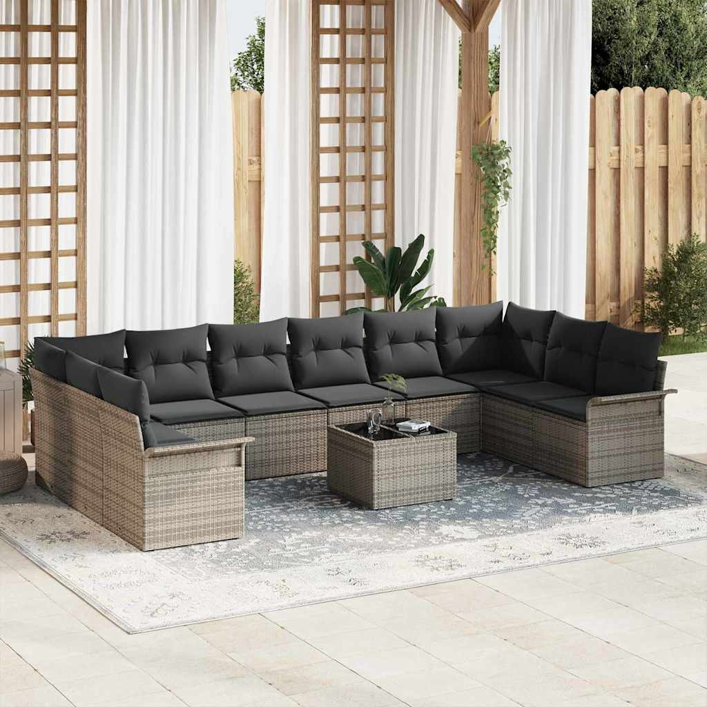 vidaXL Gartensofa-set mit Speicher 11 pcs Schwarz Poly-Rattan