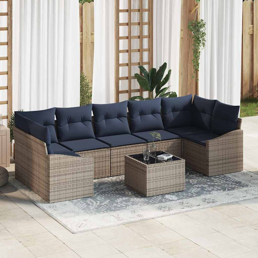 vidaXL Sofa Set mit Kissen 8 pcs Grau und Marineblau Poly-Rattan