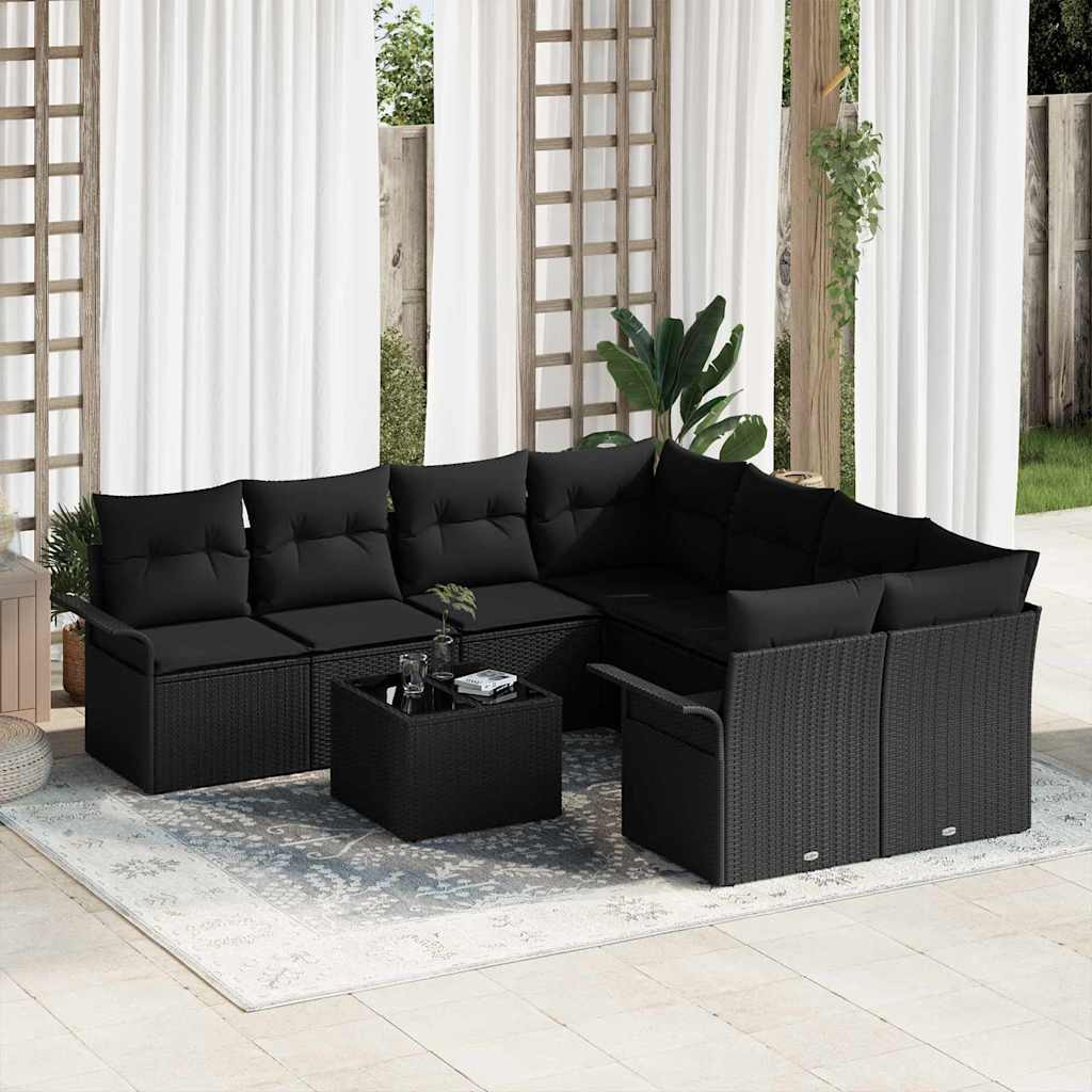 vidaXL Gartensofa-set mit Kissen 9 pcs Schwarz Poly-Rattan