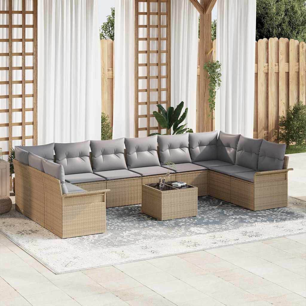 vidaXL Gartensofa-set mit Speicher 11 pcs Schwarz Poly-Rattan