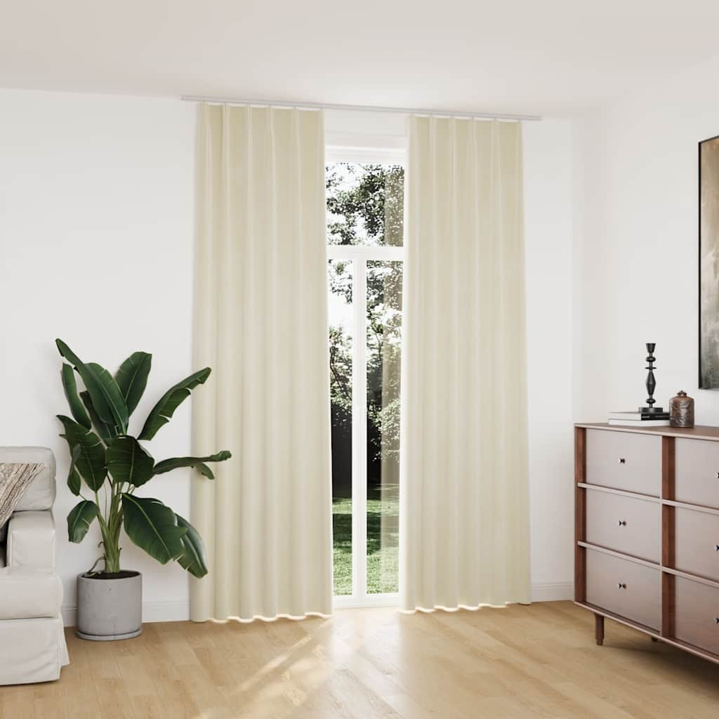 vidaXL Verdunkelungsvorhänge mit Haken 2 Stk. Samt Creme 140x245cm