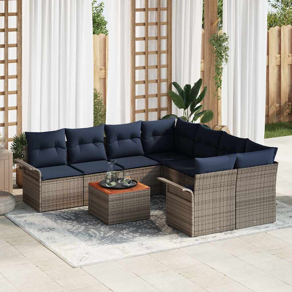 vidaXL Gartensofa-set 9 pcs Grau und Marineblau Poly-Rattan