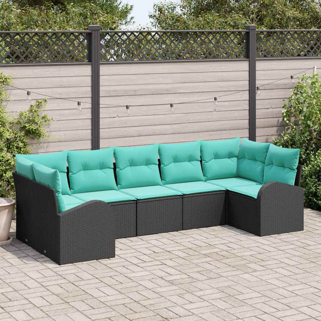 vidaXL Gartensofa-set mit Kissen 7 pcs Schwarz und Türkis Poly-Rattan