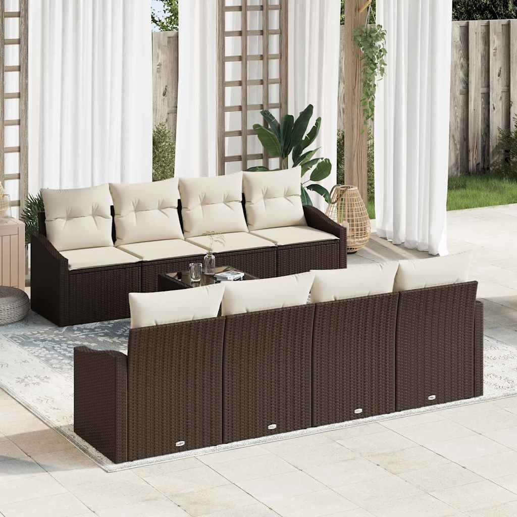 vidaXL Sofa Set mit Kissen 7 pcs Braun und Creme Poly-Rattan