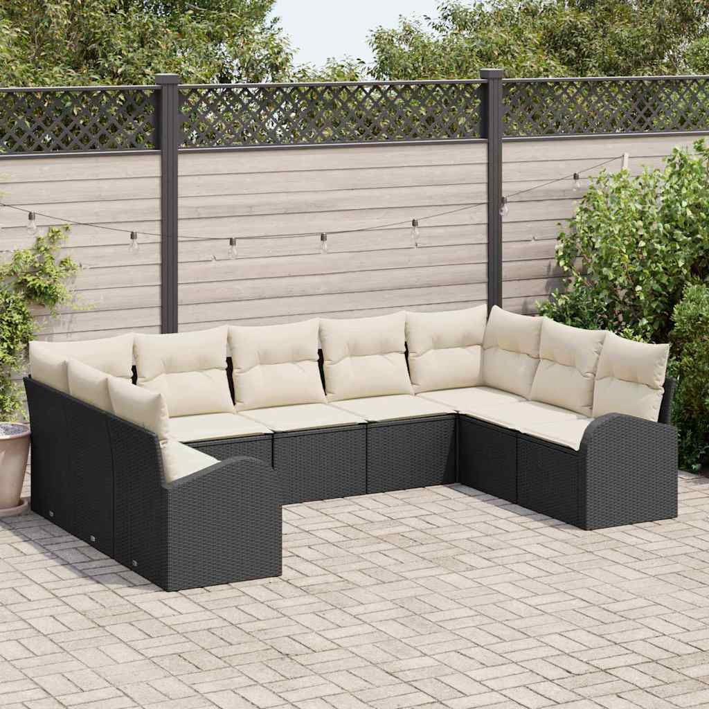 vidaXL Gartensofa-set mit Kissen 9 pcs Schwarz und Weiß Poly-Rattan