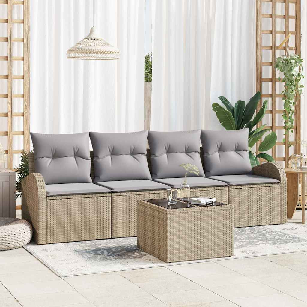vidaXL Gartensofa-set mit Speicher 5 pcs Beige und Grau Poly-Rattan