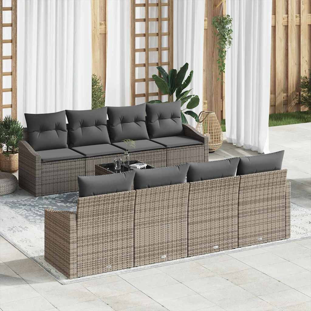 vidaXL Sofa Set mit Kissen mit Speicher 7 pcs Grau Poly-Rattan
