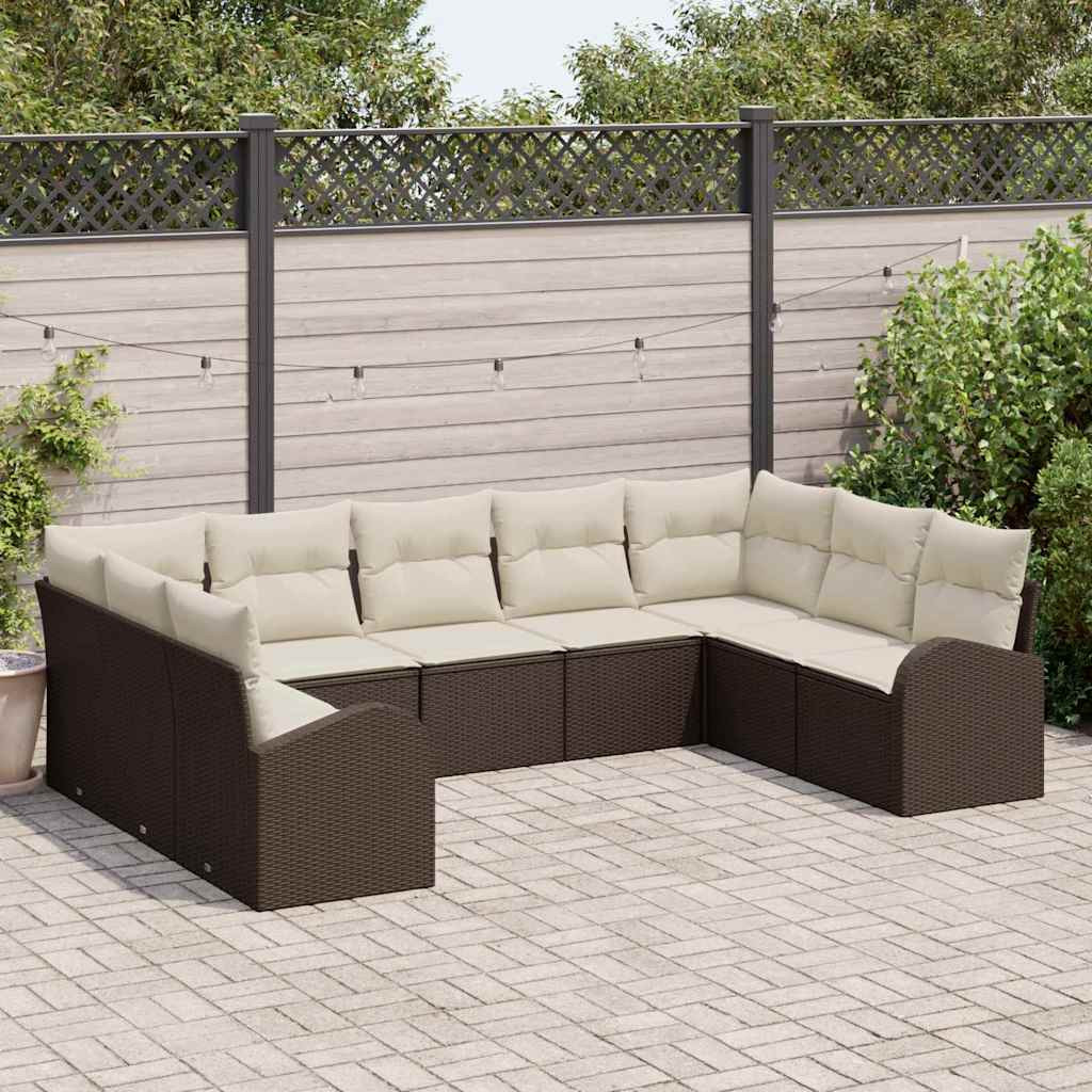 vidaXL Gartensofa-set mit Kissen 9 pcs Braun und Weiß Poly-Rattan
