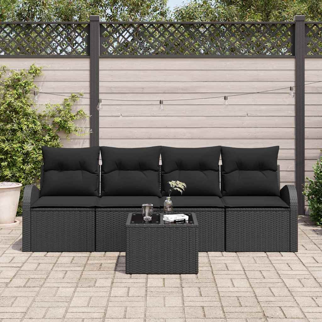 vidaXL Gartensofa-set mit Speicher 5 pcs Schwarz Poly-Rattan