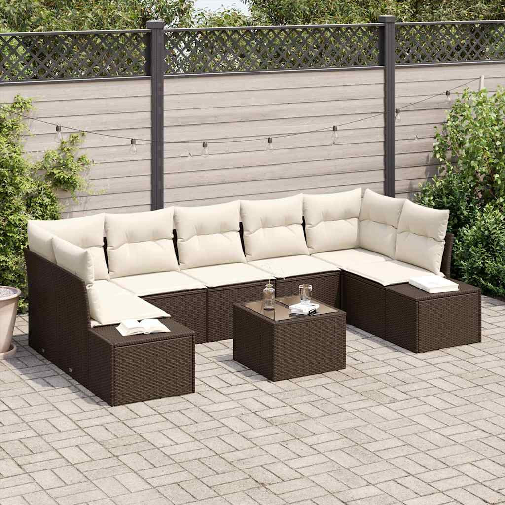 vidaXL Gartensofa-set mit Kissen 8 pcs Braun und Creme Poly-Rattan