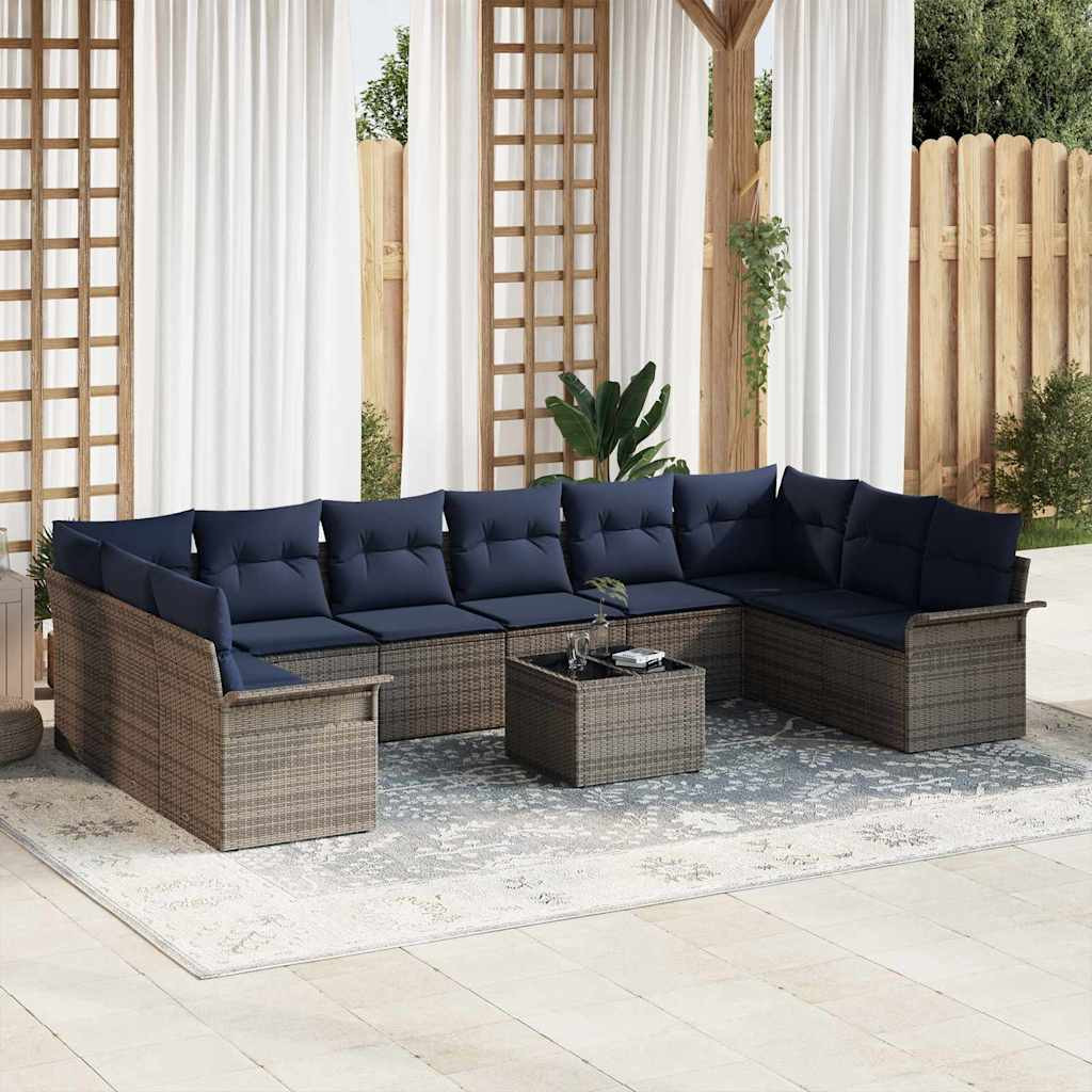 vidaXL Gartensofa-set mit Speicher 11 pcs Grau Poly-Rattan