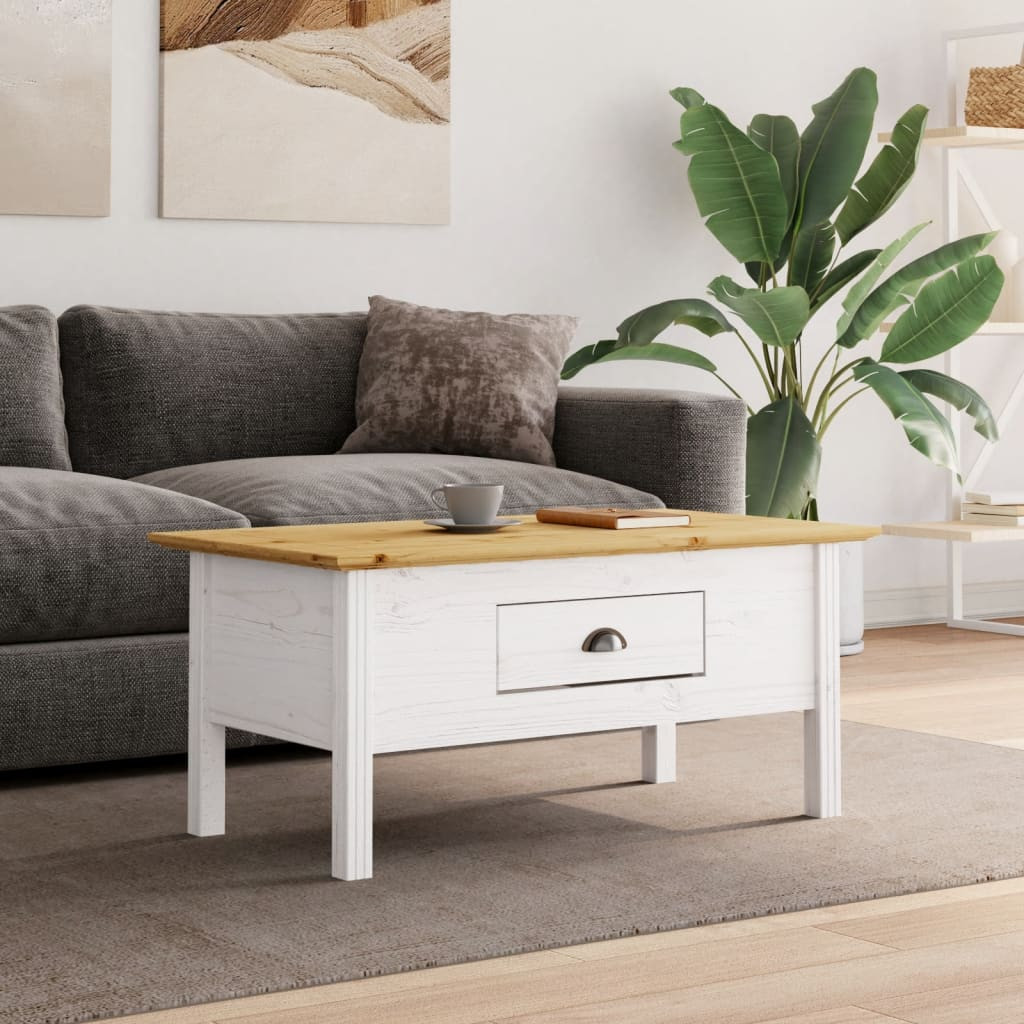 vidaXL Couchtisch BODO Weiß und Braun 100x55x46 cm Massivholz Kiefer
