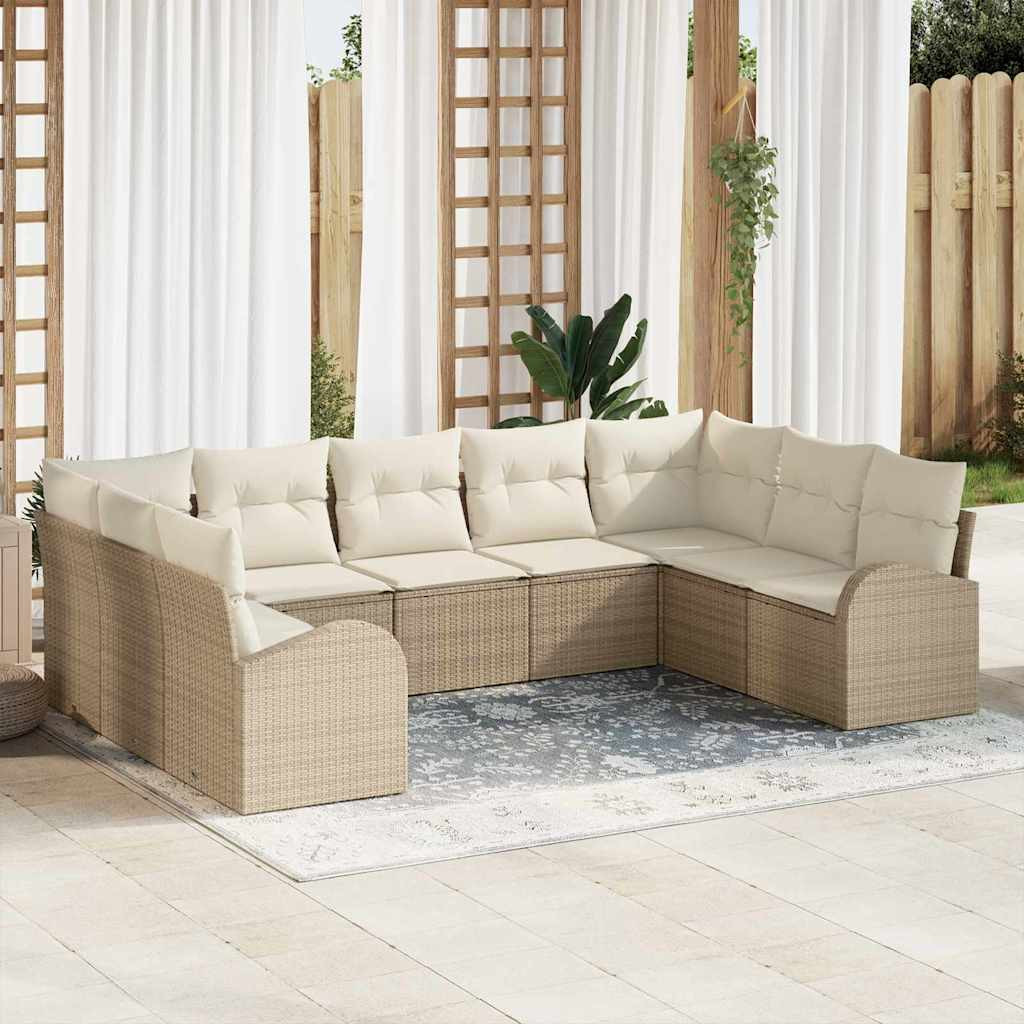 vidaXL Gartensofa-set mit Kissen 9 pcs Beige und Weiß Poly-Rattan