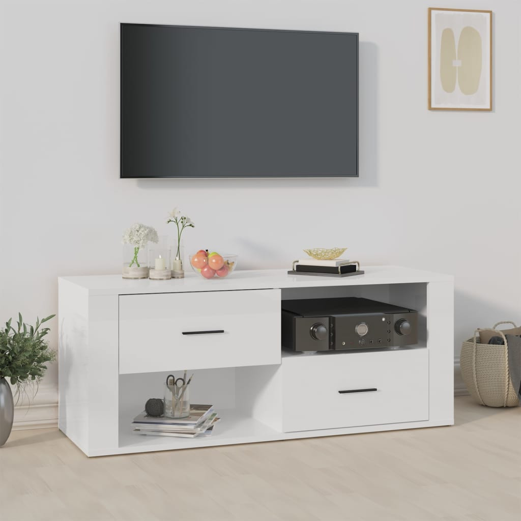 vidaXL TV-Schrank Hochglanz-Weiß 100x35x40 cm Holzwerkstoff