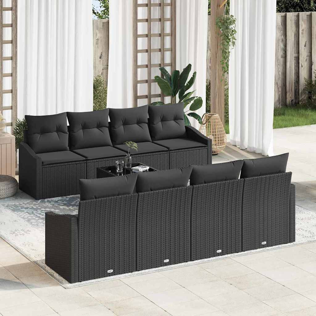 vidaXL Sofa Set mit Kissen mit Speicher 7 pcs Schwarz Poly-Rattan