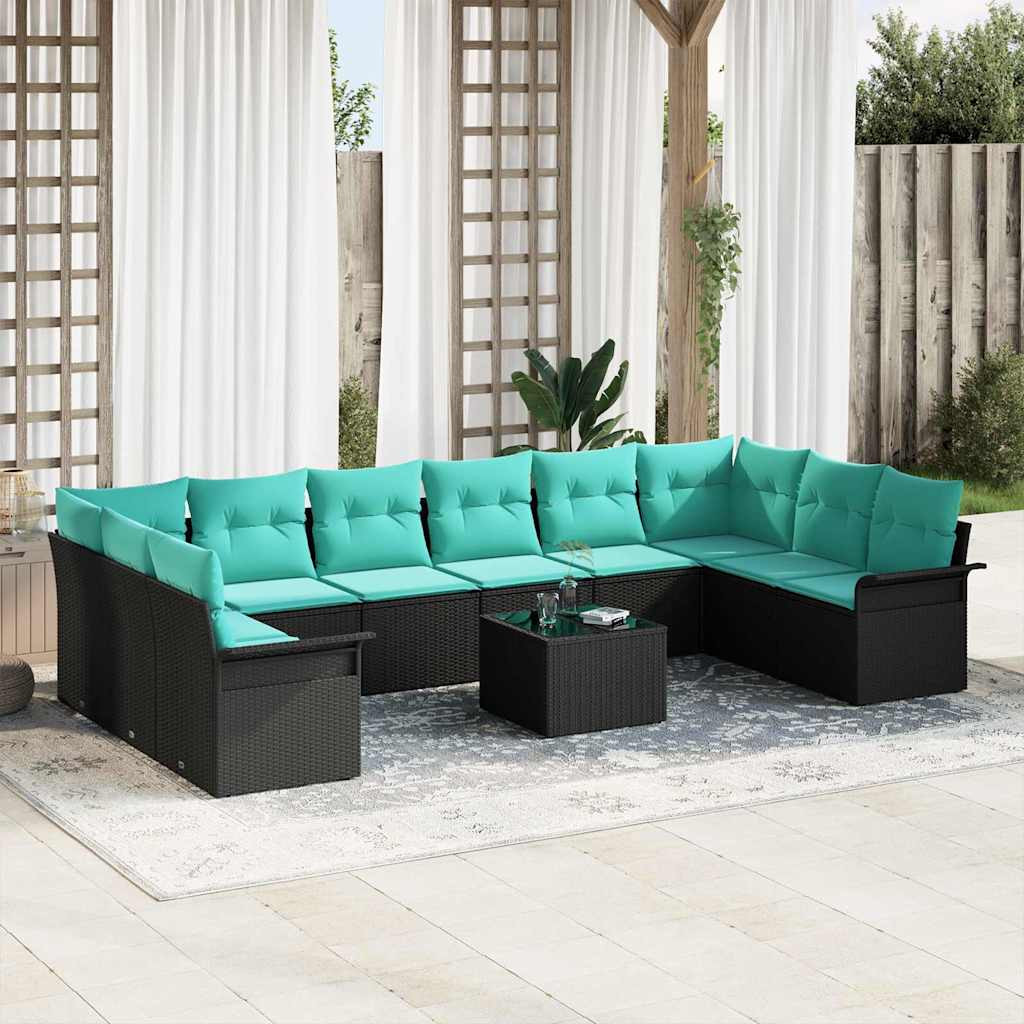 vidaXL Gartensofa-set mit Speicher 11 pcs Schwarz Poly-Rattan