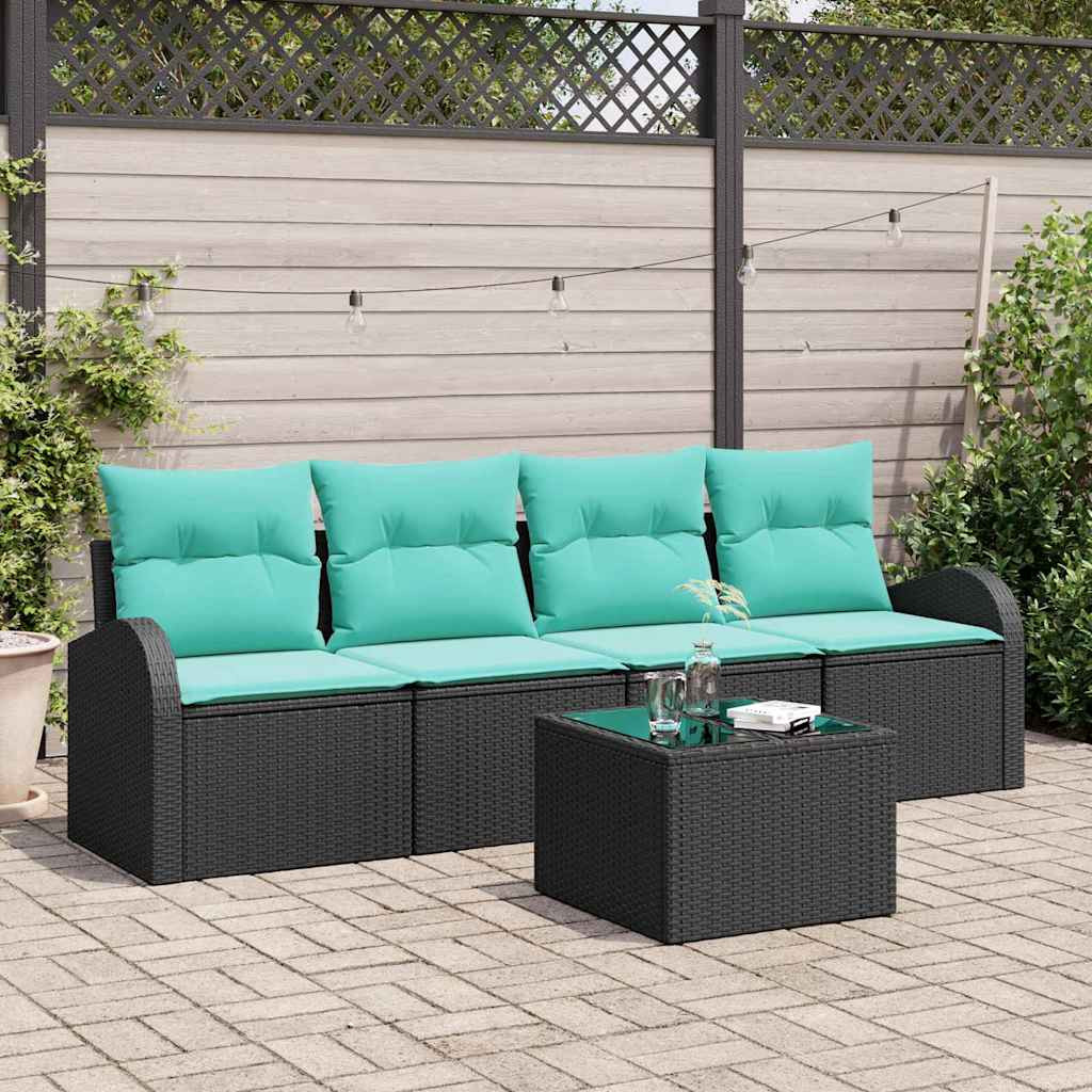 vidaXL Gartensofa-set mit Kissen 5 pcs Schwarz und Türkis Poly-Rattan