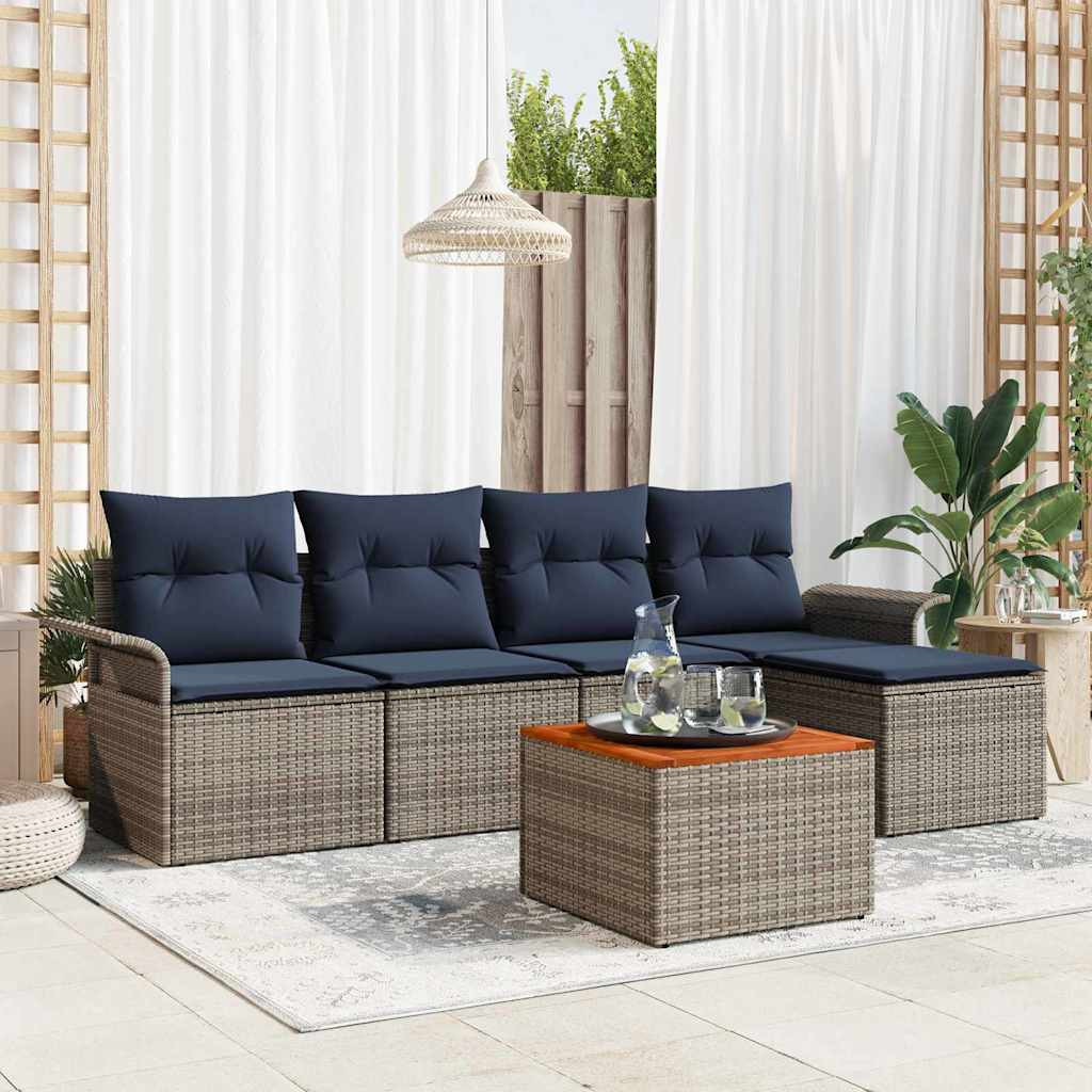 vidaXL Gartensofa-set 6 pcs Grau und Marineblau Poly-Rattan
