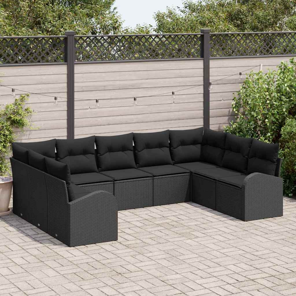 vidaXL Gartensofa-set mit Kissen 9 pcs Schwarz Poly-Rattan