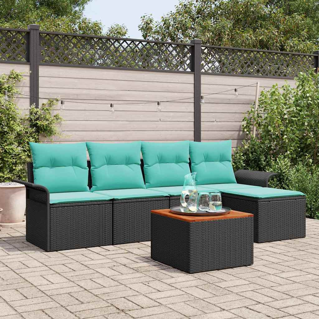 vidaXL Gartensofa-set 6 pcs Schwarz und Türkis Poly-Rattan