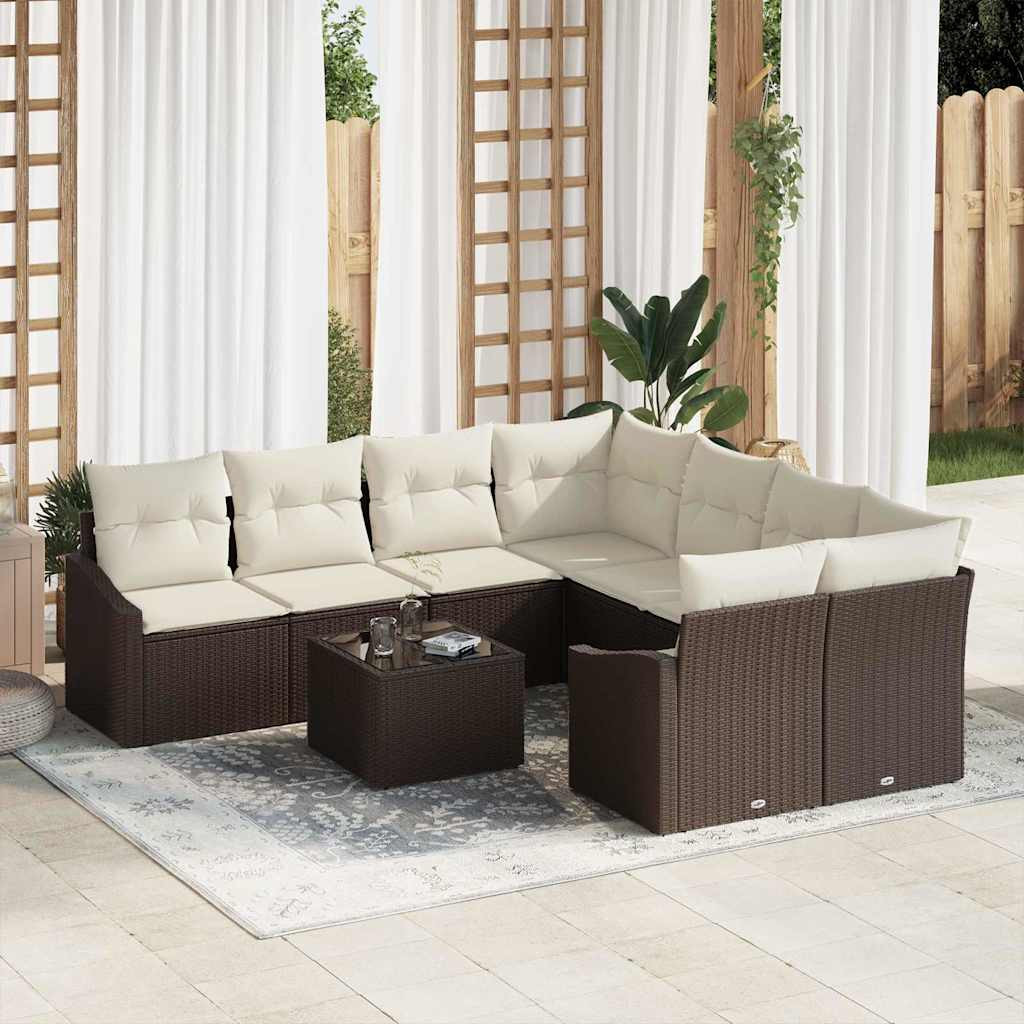 vidaXL Sofa Set mit Kissen 9 pcs Braun und Creme Poly-Rattan