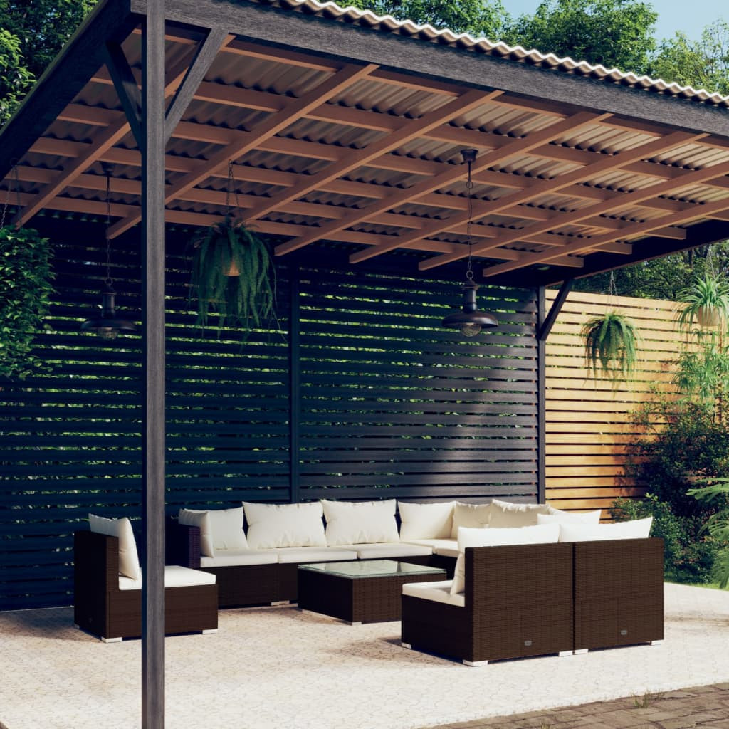 vidaXL 10-tlg. Garten-Lounge-Set mit Kissen Poly Rattan Braun