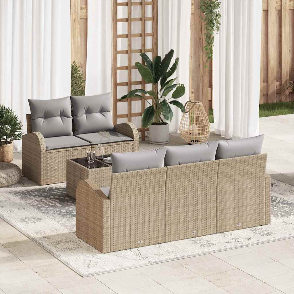 vidaXL Gartensofa-set mit Speicher 6 pcs Beige und Grau Poly-Rattan