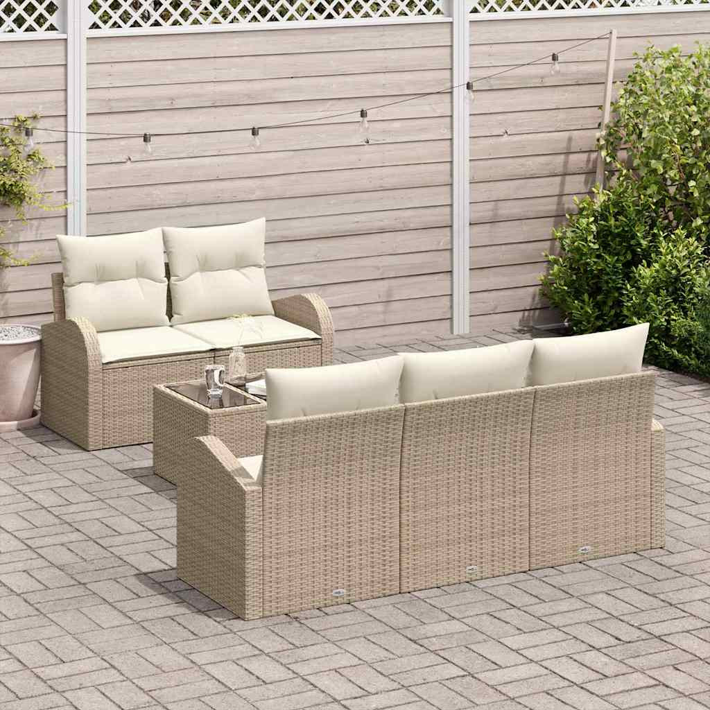 vidaXL Gartensofa-set mit Speicher 6 pcs Beige und Creme Poly-Rattan
