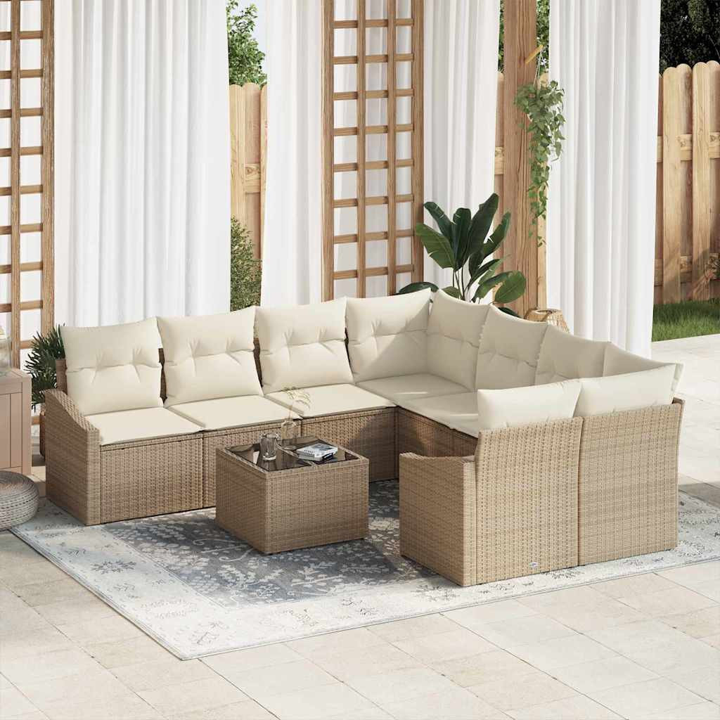vidaXL Sofa Set mit Kissen 9 pcs Beige und Creme Poly-Rattan
