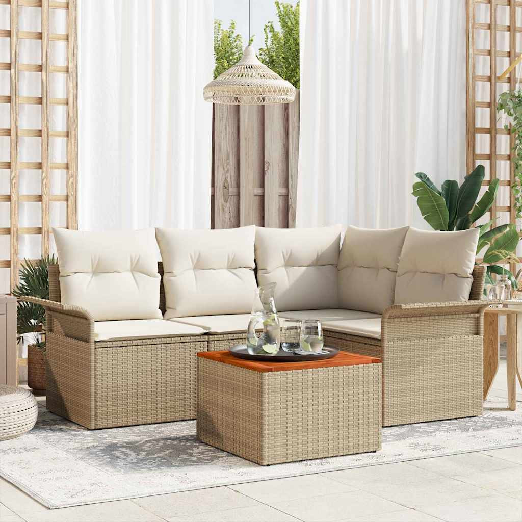 vidaXL Gartensofa-set mit Speicher 5 pcs Beige und Creme Poly-Rattan