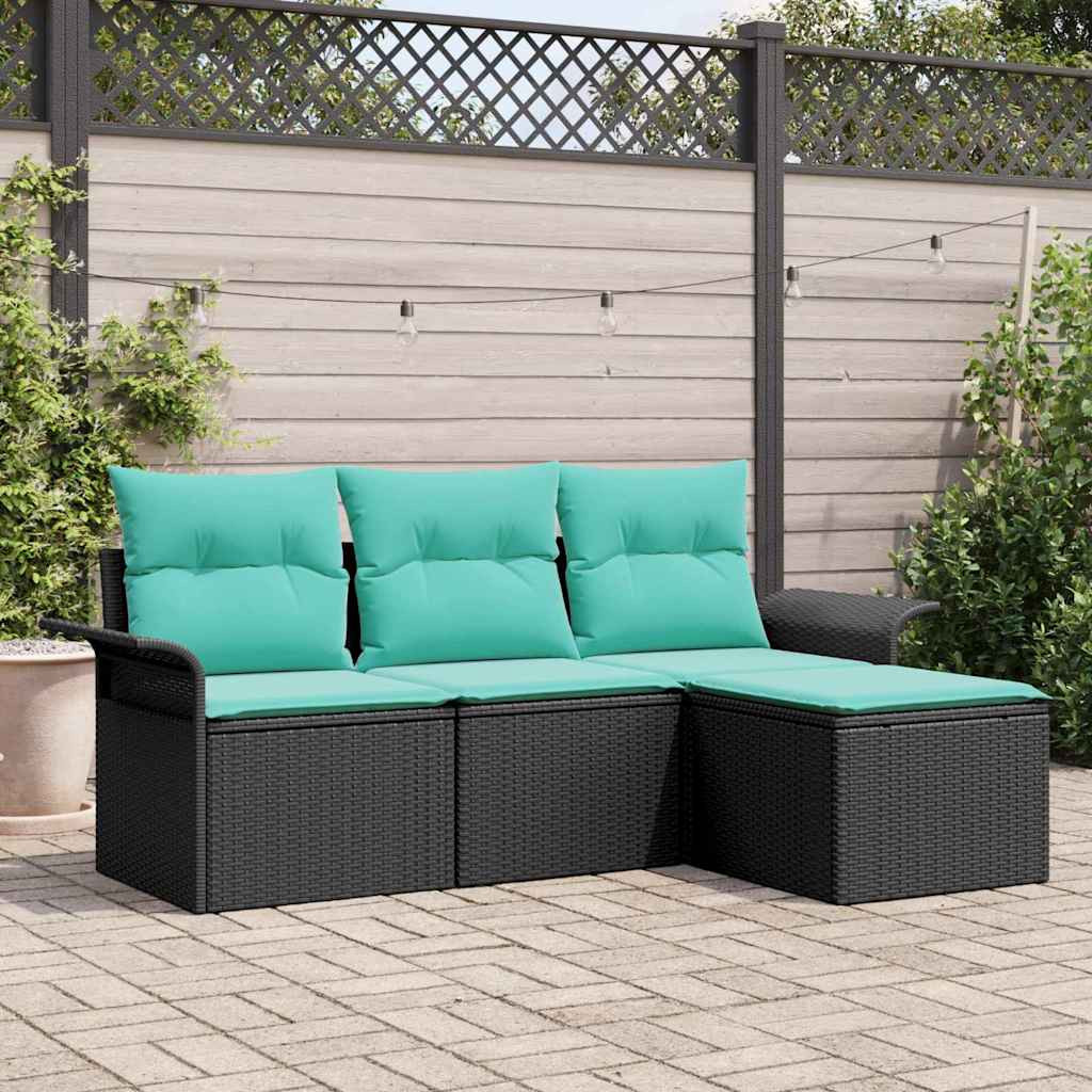 vidaXL Gartensofa-set mit Kissen 4 pcs Schwarz Poly-Rattan