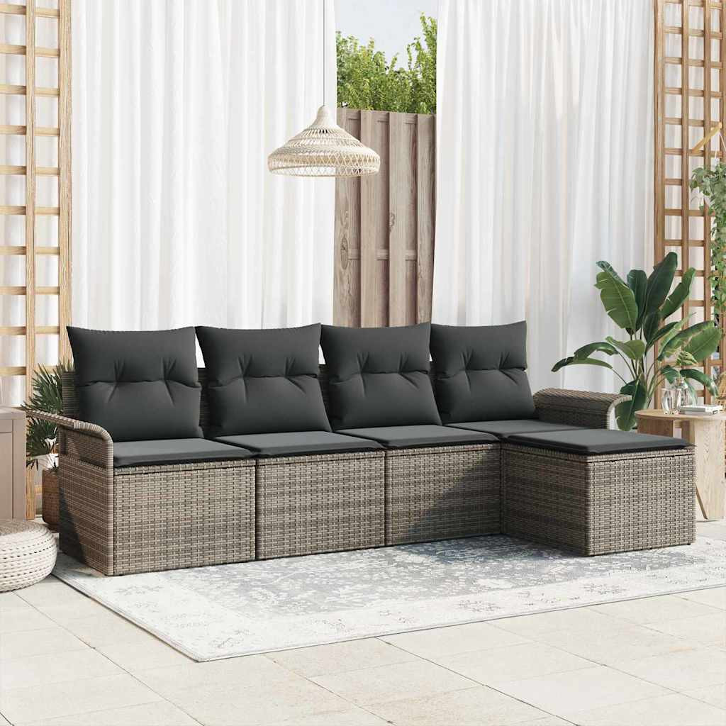 vidaXL Gartensofa-set mit Kissen mit Speicher 5 pcs Grau Poly-Rattan