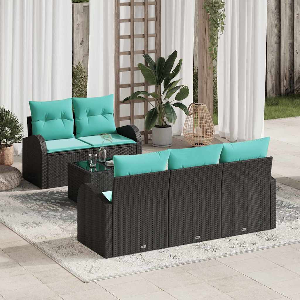 vidaXL Garten-Sofa-Set mit Kissen mit Kissen 6 pcs Schwarz und Türkis