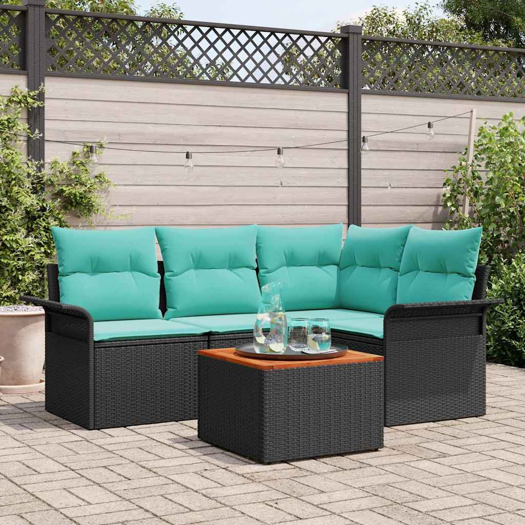 vidaXL Gartensofa-set 5 pcs Schwarz und Türkis Poly-Rattan