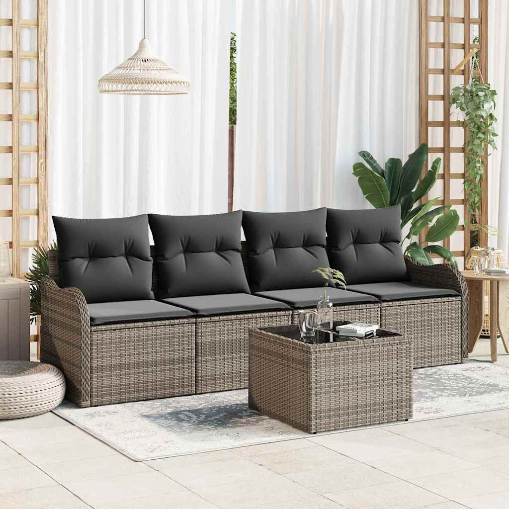 vidaXL Garten-Sofa-Set 5 pcs Grau Poly-Rattan und Stahl und Glas