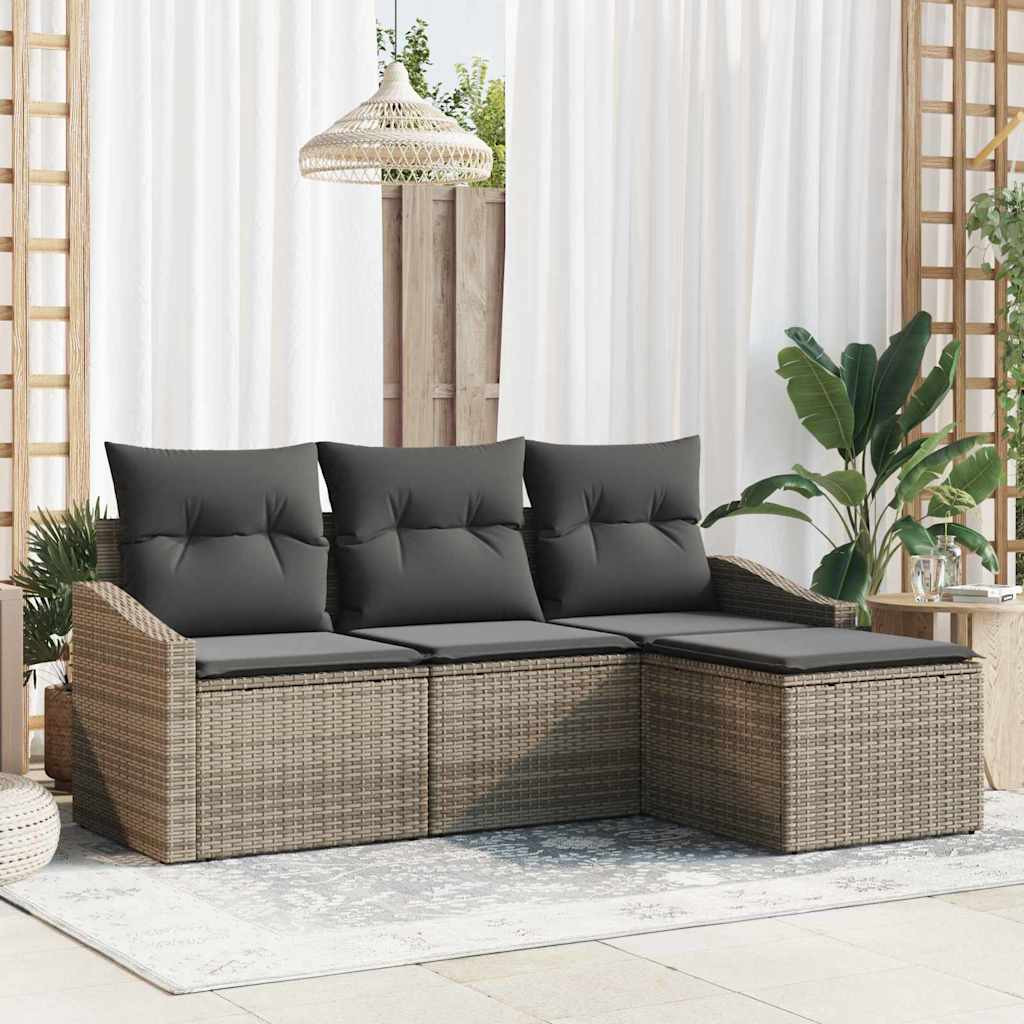 vidaXL Sofa Set mit Kissen mit Speicher 4 pcs Grau Poly-Rattan