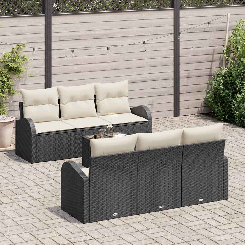 vidaXL Gartensofa-set mit Speicher 7 pcs Schwarz und Creme Poly-Rattan
