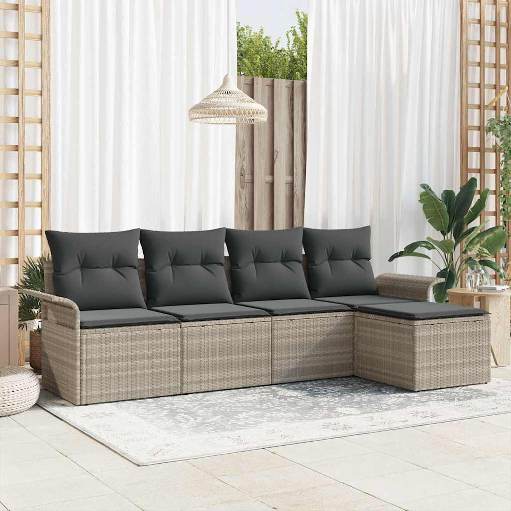 vidaXL Gartensofa-set mit Kissen 5 pcs Hellgrau Poly-Rattan
