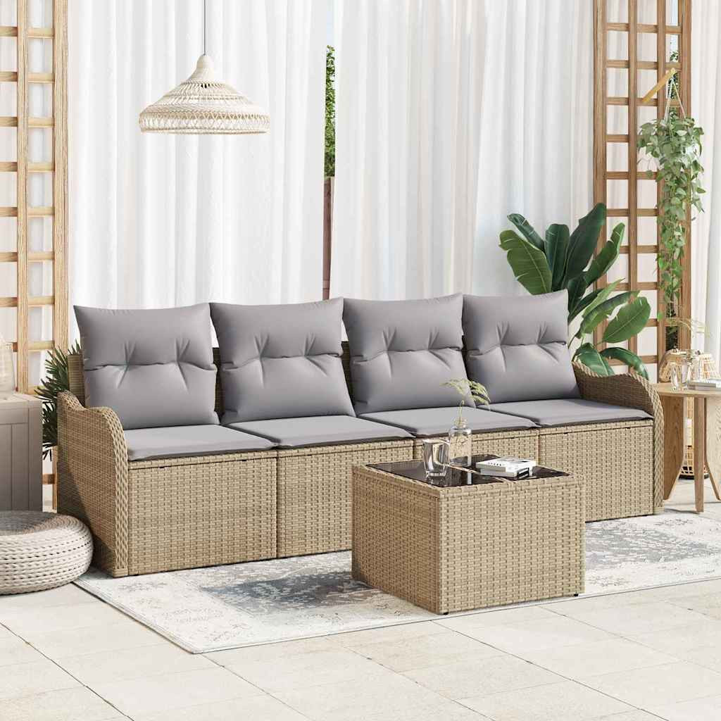vidaXL Garten-Sofa-Set mit Kissen mit Speicher 5 pcs Beige und Grau