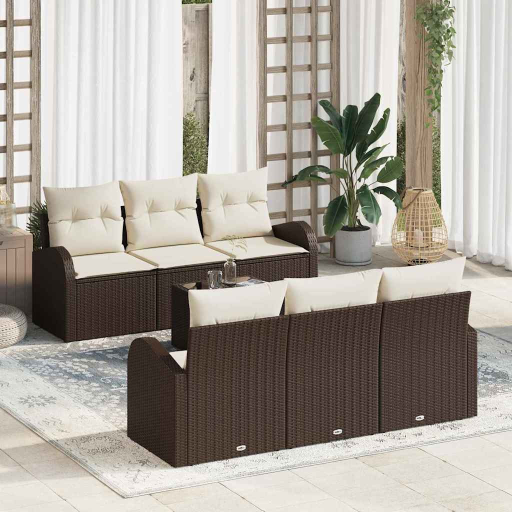 vidaXL Gartensofa-set mit Speicher 7 pcs Braun und Creme Poly-Rattan