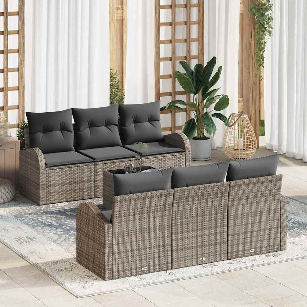 vidaXL Gartensofa-set mit Speicher mit Kissen 7 pcs Grau Poly-Rattan