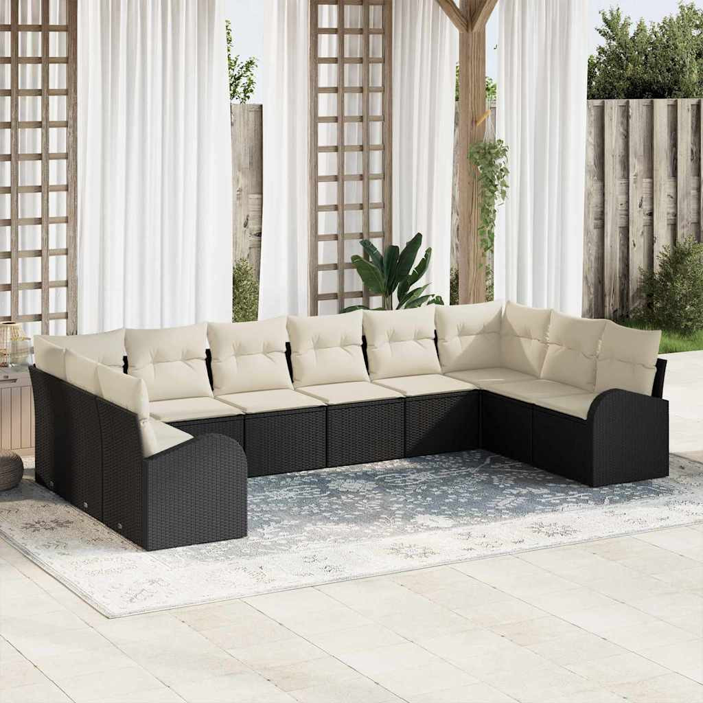 vidaXL Gartensofa-set mit Kissen 10 pcs Schwarz und Weiß Poly-Rattan