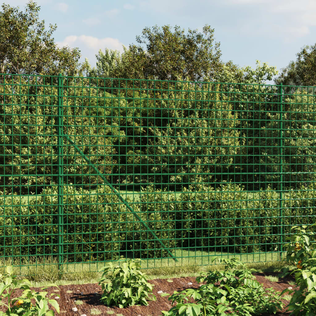 vidaXL Maschendrahtzaun mit Bodenhülsen Grün 1,6x25 m