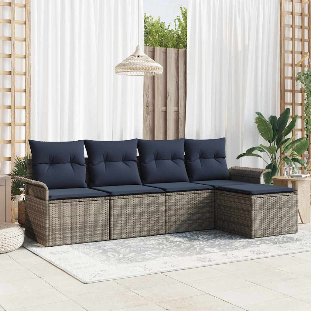 vidaXL Gartensofa-set mit Speicher 5 pcs Grau Poly-Rattan