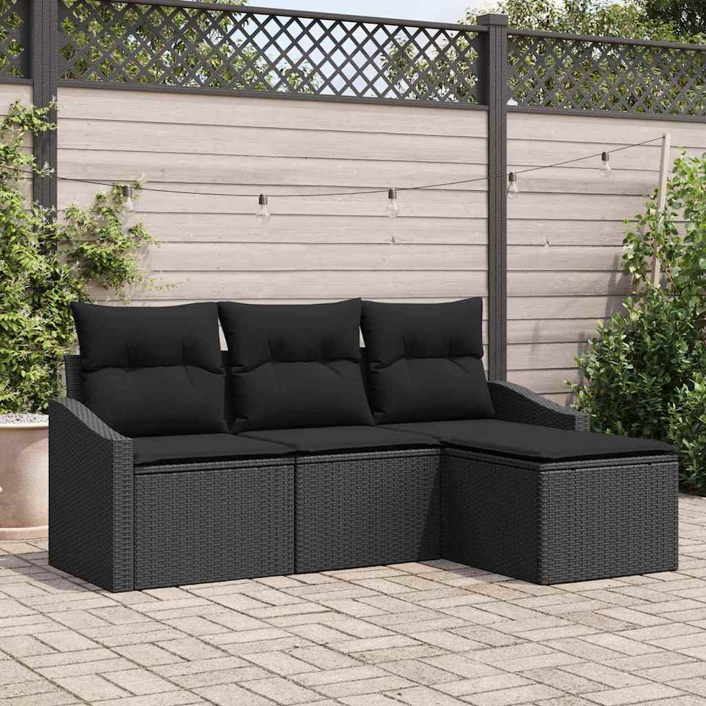vidaXL Sofa Set mit Kissen mit Speicher 4 pcs Schwarz Poly-Rattan
