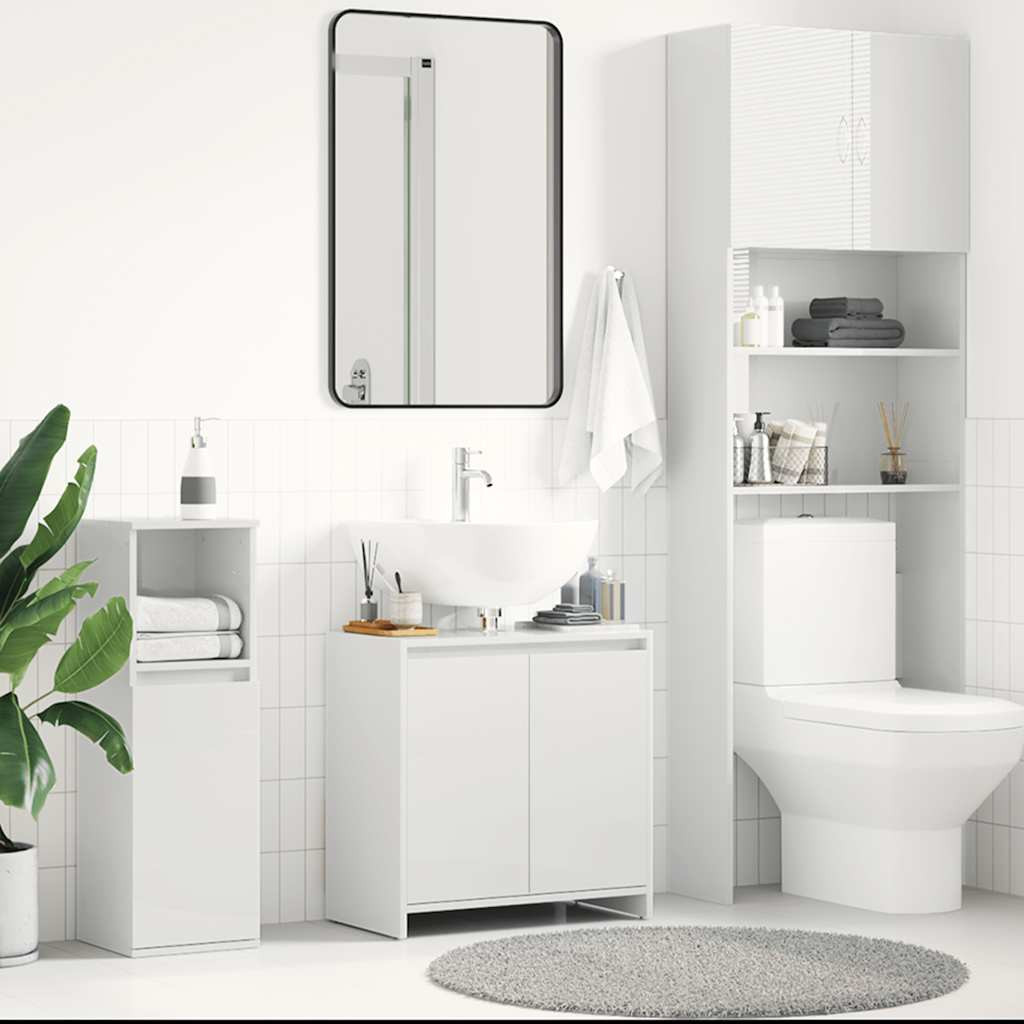 vidaXL Badezimmerschrank Hochglanz-Weiß 60x33x61 cm Holzwerkstoff