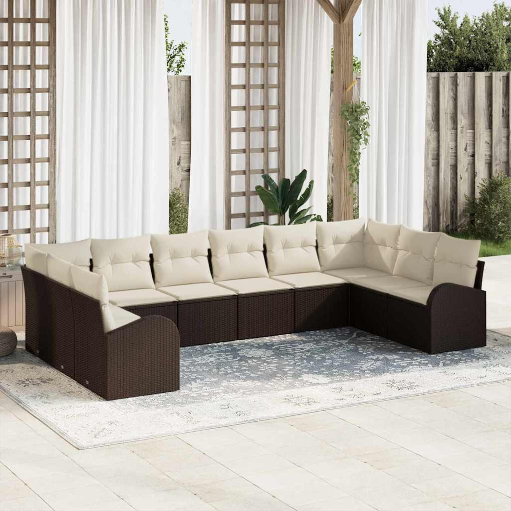 vidaXL Gartensofa-set mit Kissen 10 pcs Braun und Weiß Poly-Rattan