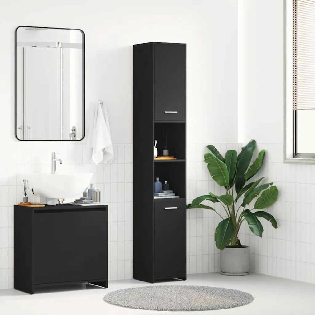 vidaXL Badezimmerschrank Schwarz 30x30x183,5 cm Holzwerkstoff