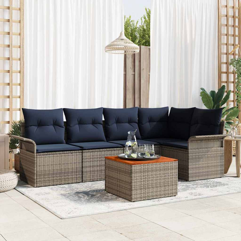 vidaXL Gartensofa-set 6 pcs Grau und Marineblau Poly-Rattan