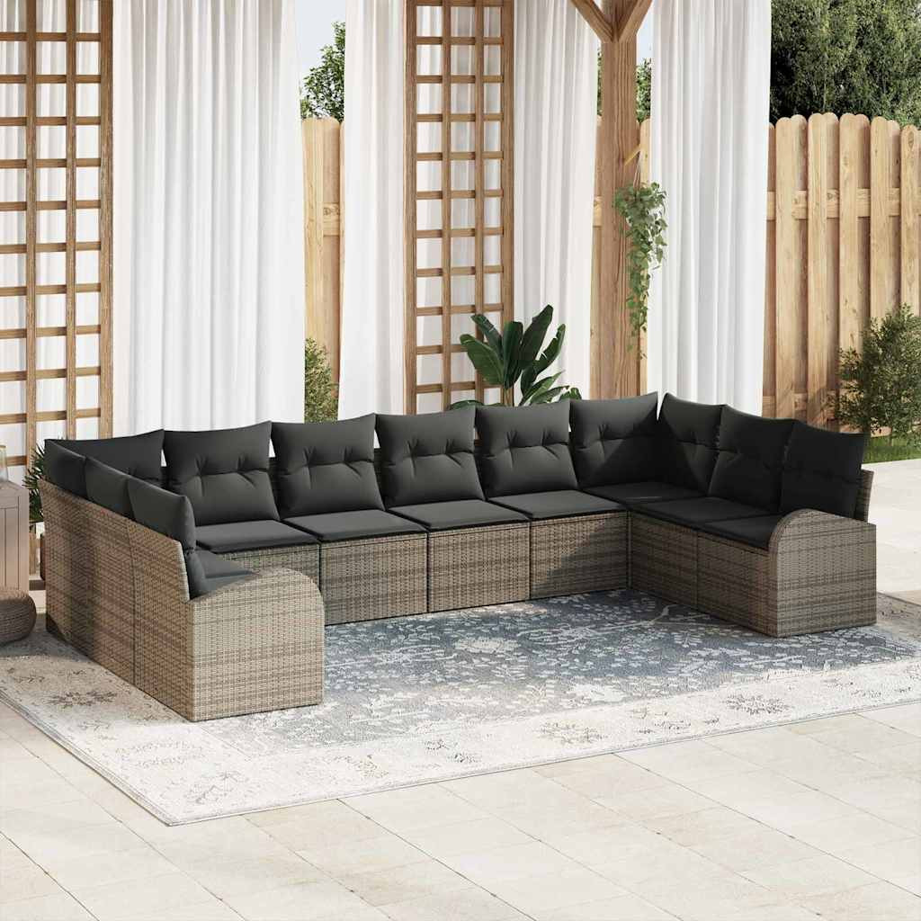 vidaXL Gartensofa-set mit Kissen mit Speicher 10 pcs Grau Poly-Rattan